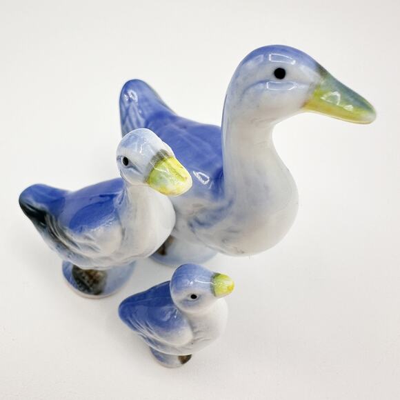 Mini Bone China Duck Family Figurines Porcelain Blue Ducks Geese Hand Painted - Picture 5 of 13